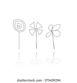 three color flowers on white background