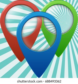 Three color geolocation signs. Geo tags set for geolocation and navigation. Vector illustration EPS10