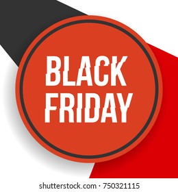 Three color graphic Black Friday banner with geometrical shapes, vector illustration. Black Friday banner, poster, advertisement design with black, red and white geometrical shapes