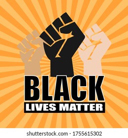 three color of hand fist raise with word "Black lives matter" banner icon sign for fair justice human lives in the world