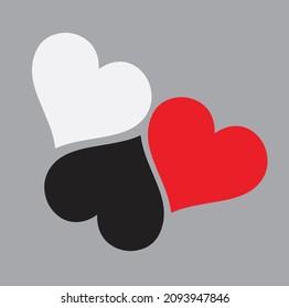 three color heart illustration on a gray background.