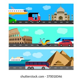 The three color horizontal flat travel banners