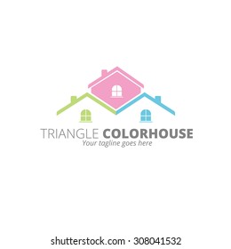 Three Color House Logo Template, Home Icon