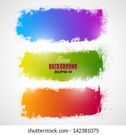 Three color ink splat banners with grunge effect