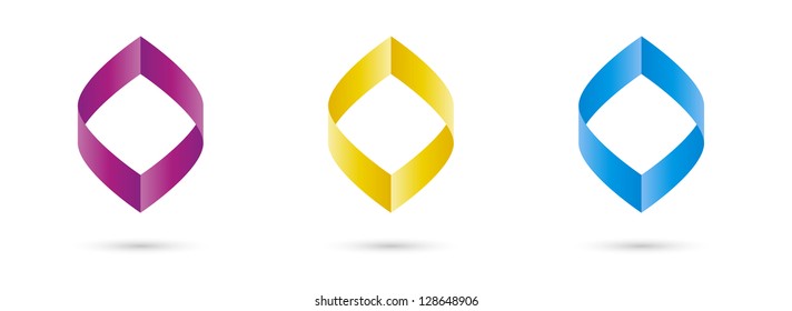 Three color isolated floating ellipse graphic elements.