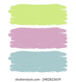 Three color large strokes of paint. Textured spots of paint, drawn with a brush or a wide markers. Basis for a phrase, design or lettering. Vector illustration.