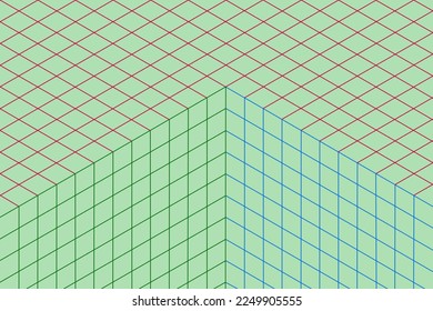 Three color lines form a cube arrangement with a 3D perspective.