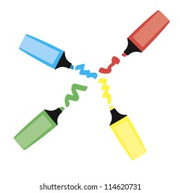 three color markers on a white background.Vector illustration