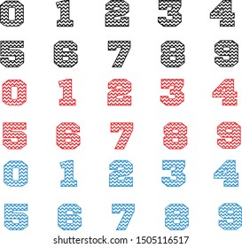 three color numbers icon on white background. flat style. numbers chevron  icon for your web site design, logo, app, UI. numbers symbol. numbers chevron sign. 
