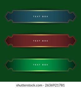 Three color options for Islamic text box with gold lines