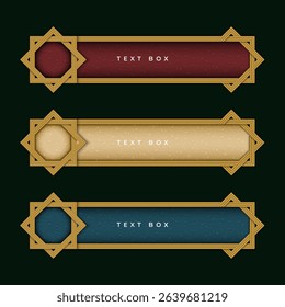 Three color options for Islamic text boxes with woven art