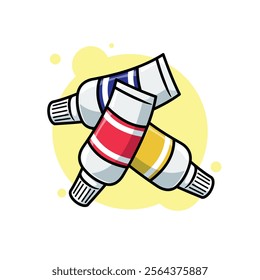 Three Color Paint Tubes Cartoon Icon Vector Illustration. Red Blue Yellow Paint Tubes. Isolated background. School office stationery supplies