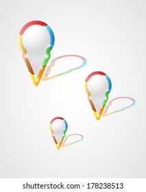 three color pointers with reflection and white blank center for any text or symbol