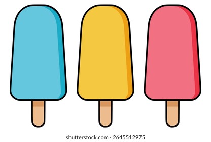 three color popsicle ice cream sweet food flat color vector illustration template design
