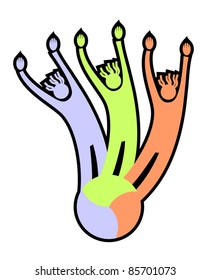 Three color puppets dancing
