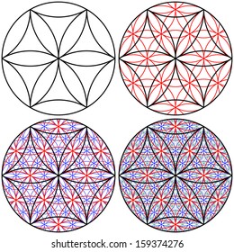 Three color rosette on a white background