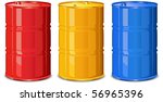 Three color steel barrels on white background, vector illustration