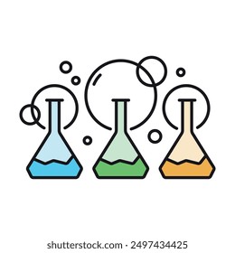 Símbolo de tubo de ensayo de tres colores. concepto de tubo de ensayo para el mundo de la ciencia, la educación