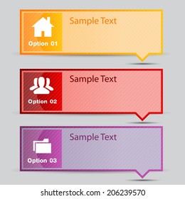 three color text box for website, numbers, icon. 