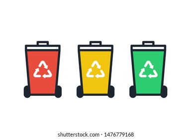 Three color trash bin icon,Waste sorting for recycling,Vector.