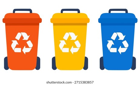 Diseño de Plantilla de Ilustración vectorial de color plano de reciclaje de cubo de basura de tres colores