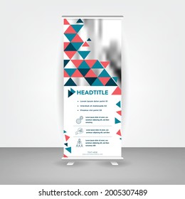 three color triangle Shapes Modern Exhibition Advertising Trend Business Roll Up Banner Stand Poster Brochure flat design template creative concept. Presentation.