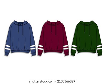 three color vector hoodies illustrations.