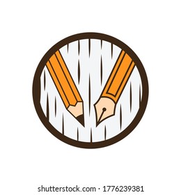 Plantilla de logotipo de lápiz creativo gráfico vertical abstracto de tres colores, ilustración vectorial aislada en fondo blanco. 