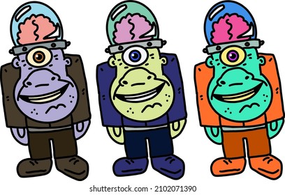 Three Color Way Brain Monster Man