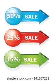 Three colored arrows with text sale