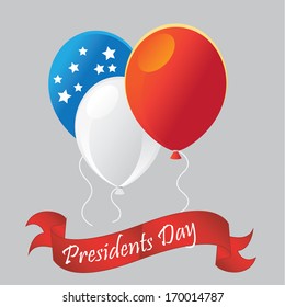 three colored balloons for presidents day with a ribbon