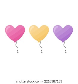 Three colored balloons in the shape of a heart on white background. Vector illustration