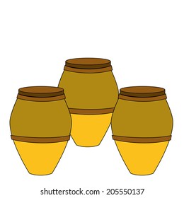 three colored bongos in a white background