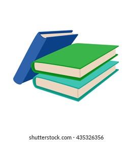 Three colored books icon, cartoon style