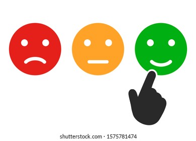 Three colored cartoon emoticons, set emotion. Positive customer reviews. Feedback concept rating – stock vector