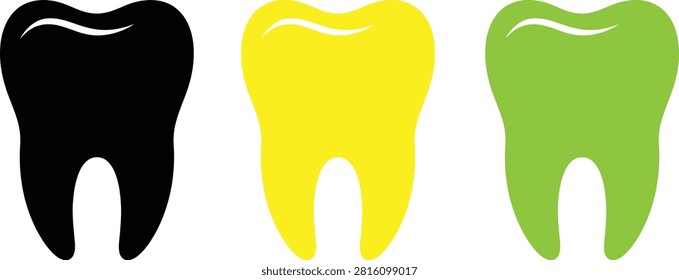 Three colored cartoon teeth illustration