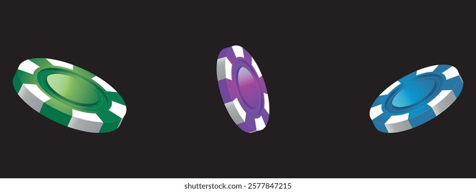 Three colored casino chips. Vector on a black background