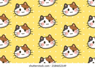 Three colored cat's smiling face, white polka dots, You can be used for backgrounds, cards and more. All swatches are seamless and you will be able to use it for large surfaces.
