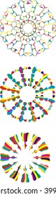 Three colored circular designs
