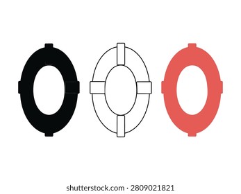 Three colored circular objects with rectangular protrusions on white background