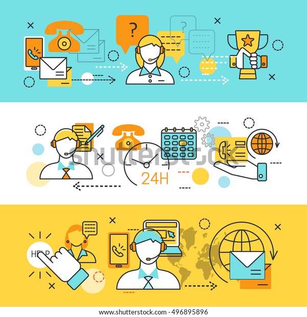 Three Colored Contact Us Banner Set Stock Vector (Royalty Free