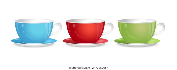 Three colored cups on a white background. Vector illustration