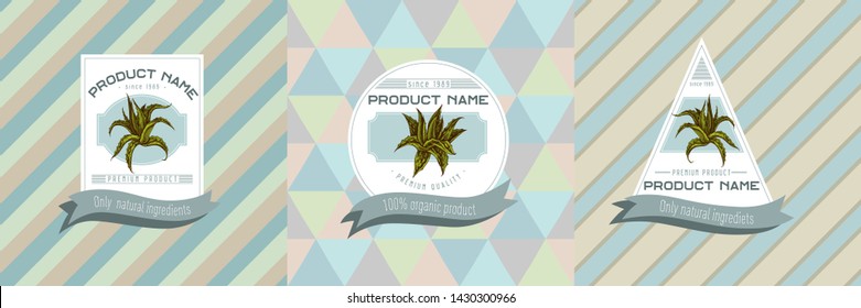 Three colored labels with aloe