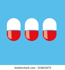 three colored medicines on a blue background