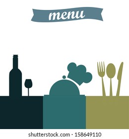 a three colored menu design with a ribbon with text