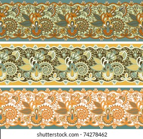 three colored ornamental seamless pattern stripes