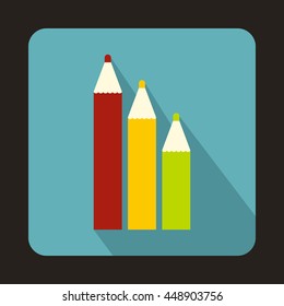 Three colored pencils icon in flat style on a light blue background