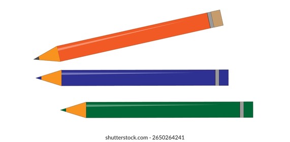 tres lápices de colores sobre un fondo blanco,