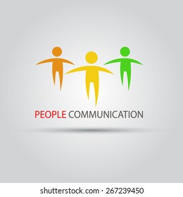 three colored people hugging isolated vector logo for communication company