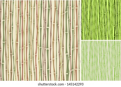 three colored seamless texture with bamboo stalks, green and brown colors, vector illustration